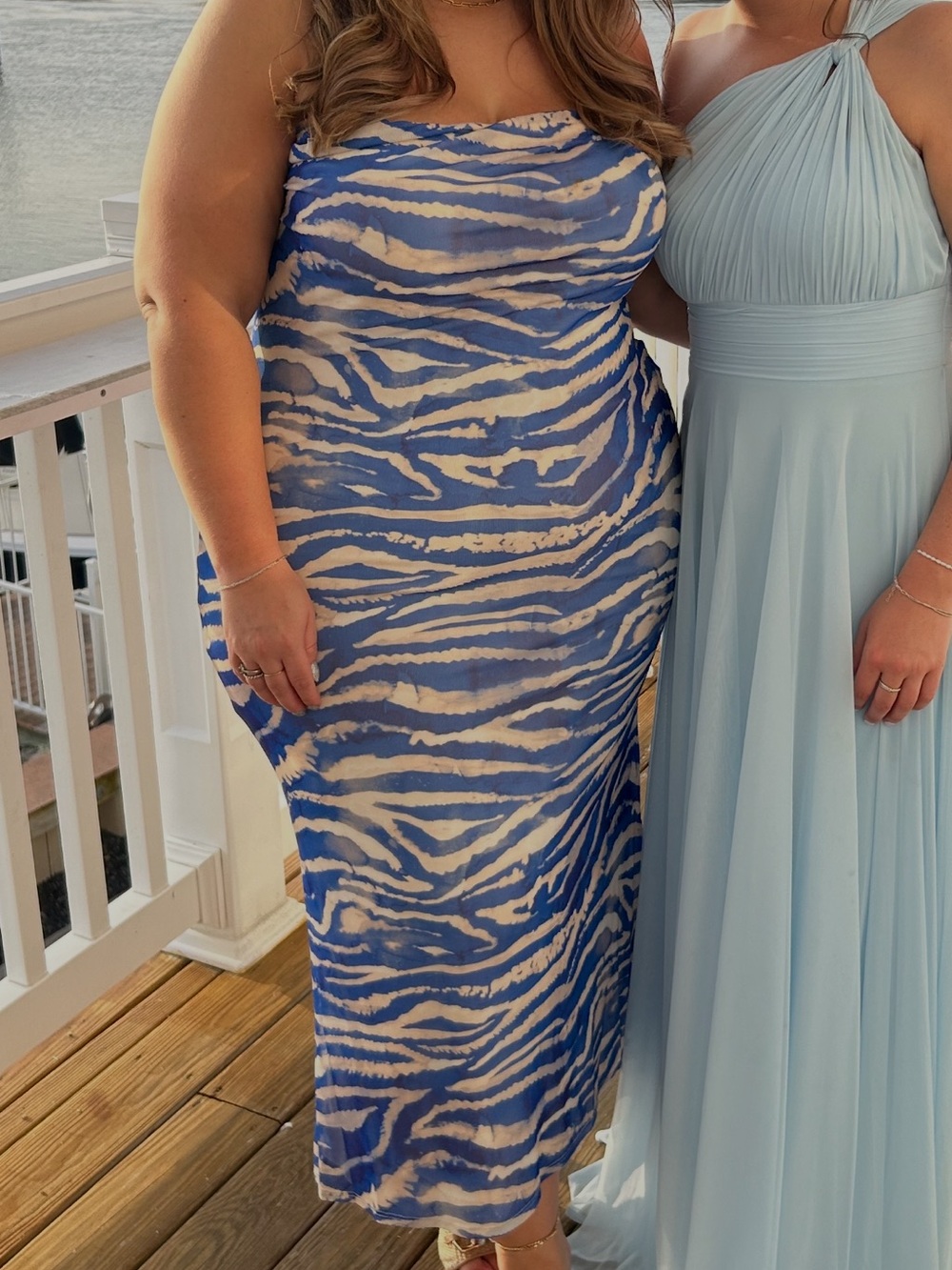ASOS Curve Strapless Blue and Cream Zebra-Print Maxi Dress